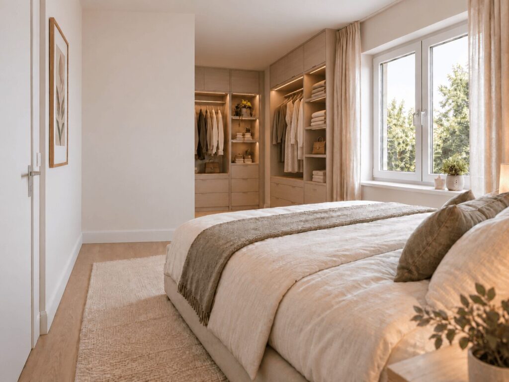 Schlafzimmer mit begehbarem Kleiderschrank